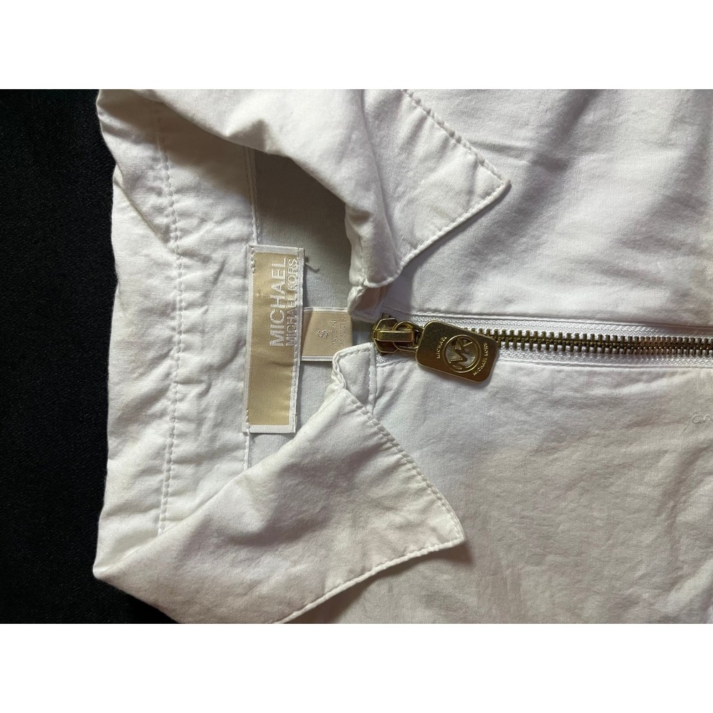 Michael Kors white gold 1/4 zip long adjustable sleeve 100% cotton shirt sz smal